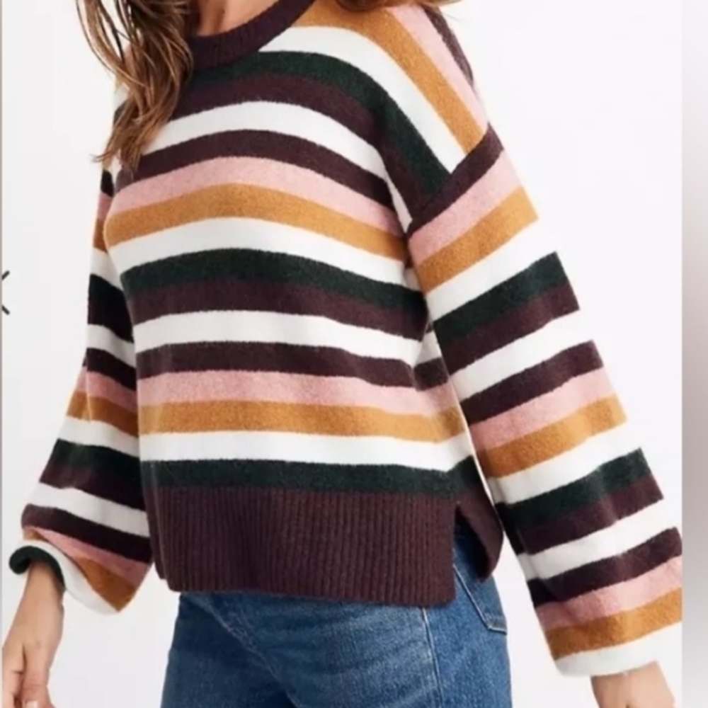 Madewell Striped Sweater in Pink, Green, and Brown - Picture 2 of 10